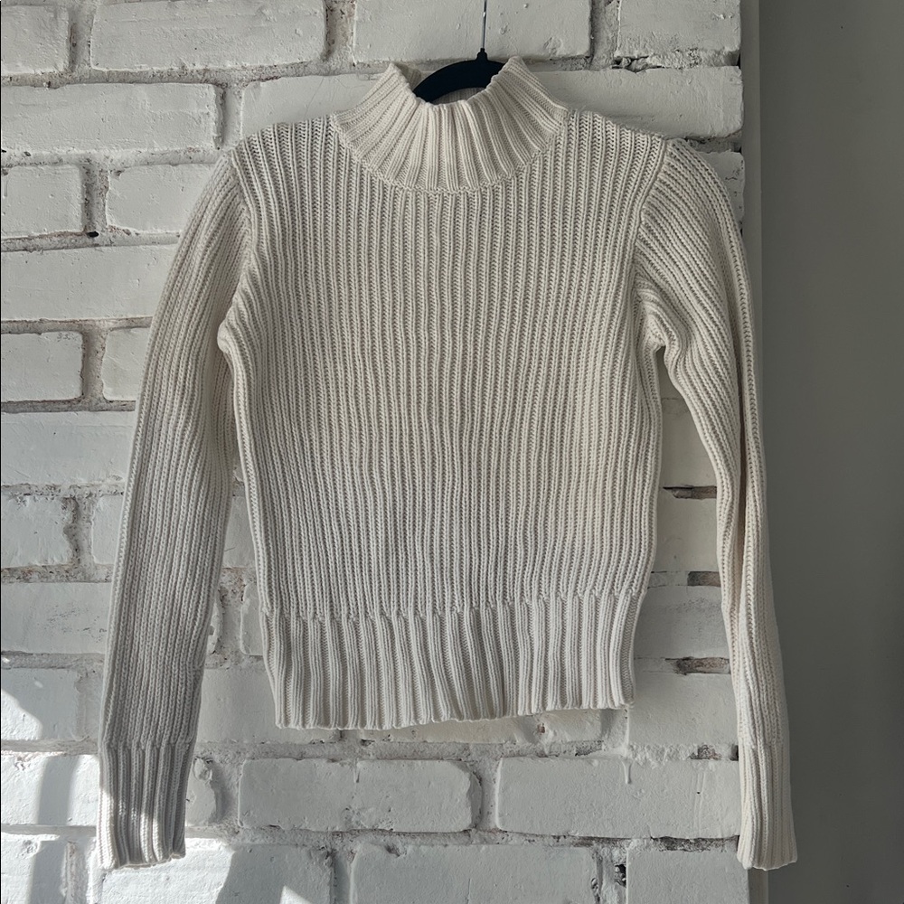 100% cotton Cream Ribbed Mock Neck Women's Sweater